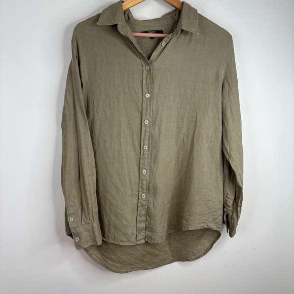 Quince Linen Long Sleeve Top M Olive Green Minimalist Safari Lightweight Button - Picture 2 of 11